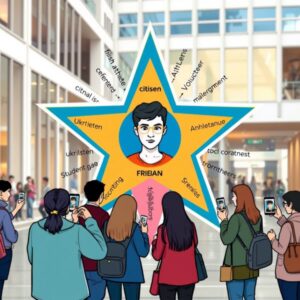 Я би запропонував ілюстрацію у вигляді зірки, де в центрі - ім’я або автопортрет, а від нього відходять промені з різними характеристиками, що визначають особистість (наприклад: громадянин, друг, спортсмен, українець, учень, волонтер, мрійник).