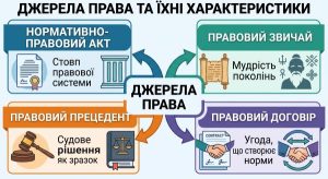 2–3 Право: регулювання й захист суспільного буття 1 до кожного з видів джерел права й розкрийте її: стовп правової системи; мудрість поколінь; судове рішення як зразок; угода, що створює норми. Відобразіть це у формі схеми.